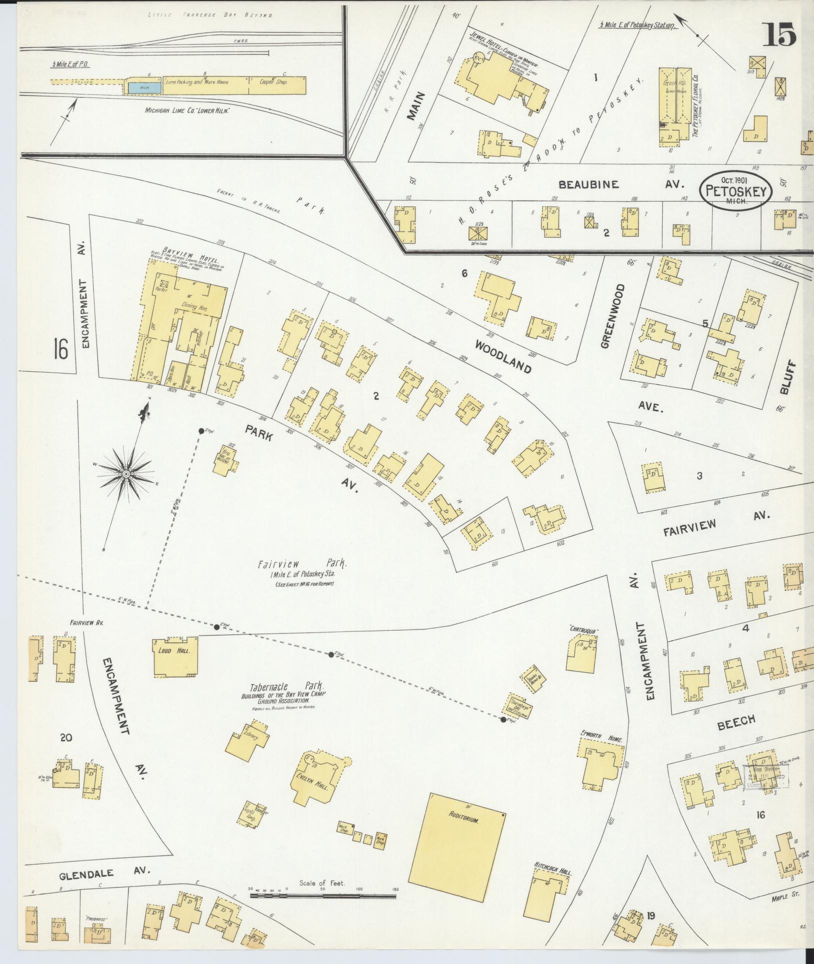 Sanborn Fire Insurance Map from Petoskey, Emmet County, Michigan (1901), Sheet #0015 - Complete Map Set gallery image, historic Sanborn map, vintage wall art, Michigan Michigan