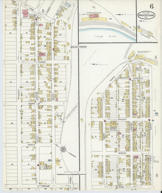 Sanborn Fire Insurance Map from Mauch Chunk, Carbon County, Pennsylvania (1915), Sheet #0006 - Historic Sanborn Fire Insurance Map Print, vintage old map wall art, antique decor, genealogy gift, Pennsylvania Pennsylvania map