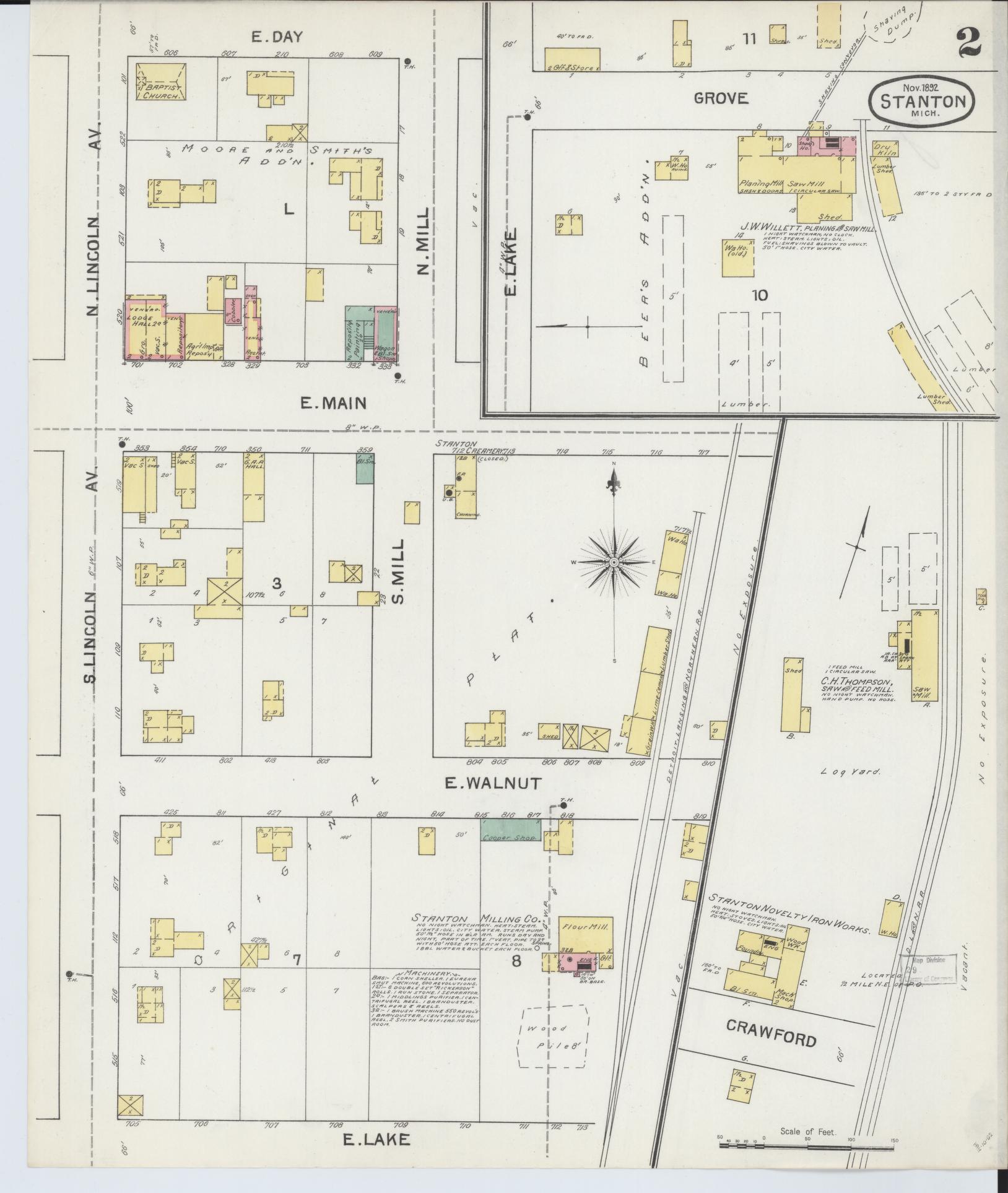 Sanborn Fire Insurance Map from Stanton, Montcalm County, Michigan (1892), Sheet #0002 - Complete Map Set gallery image, historic Sanborn map, vintage wall art, Michigan Michigan