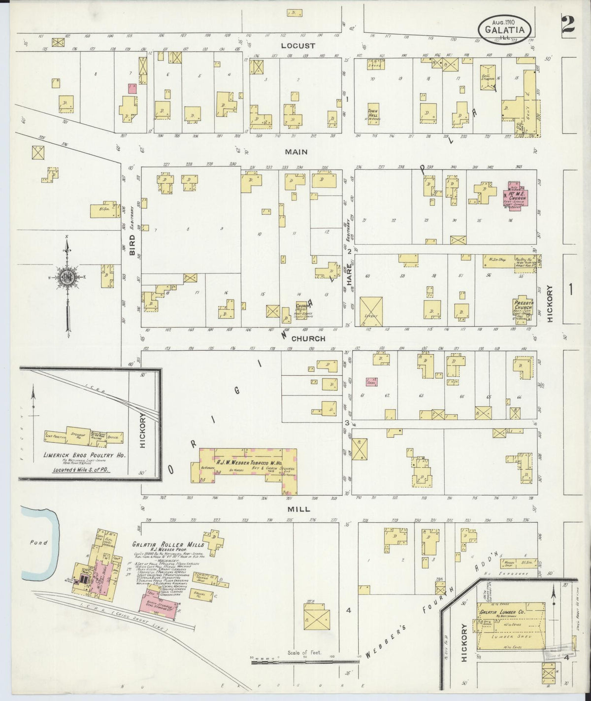 Sanborn Fire Insurance Map from Galatia, Saline County, Illinois (1910), Sheet #0002 - Complete Map Set gallery image, historic Sanborn map, vintage wall art, Illinois Illinois
