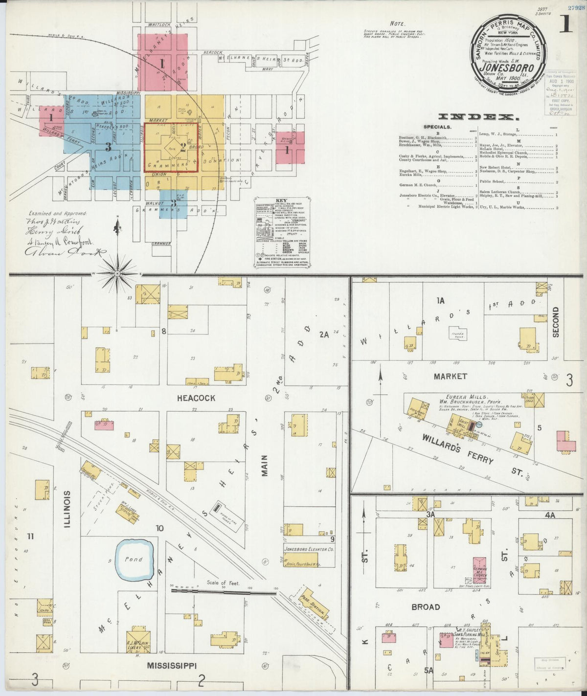 Sanborn Fire Insurance Map from Jonesboro, Union County, Illinois (1900), Sheet #0001 - Complete Map Set gallery image, historic Sanborn map, vintage wall art, Illinois Illinois