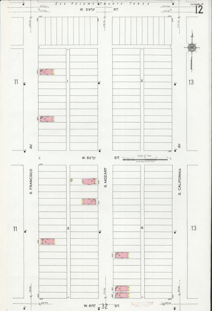 Sanborn Fire Insurance Map from Chicago, Cook County, Illinois (1920), Sheet #0012 - Historic Sanborn Fire Insurance Map Print, vintage old map wall art, antique decor, genealogy gift, Illinois Illinois map