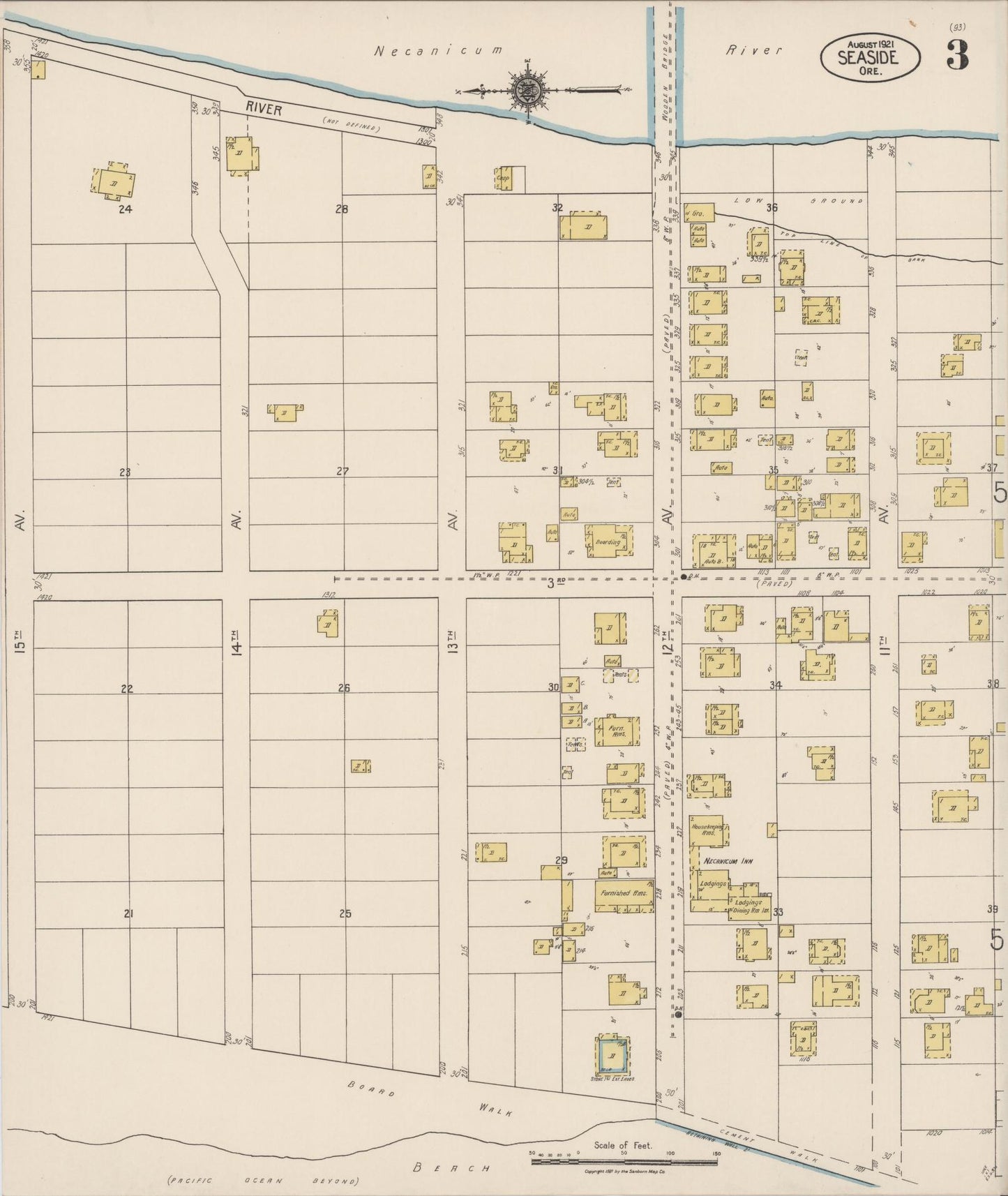 Sanborn Fire Insurance Map from Seaside, Clatsop County, Oregon (1921), Sheet #0003 - Complete Map Set gallery image, historic Sanborn map, vintage wall art, Oregon Oregon