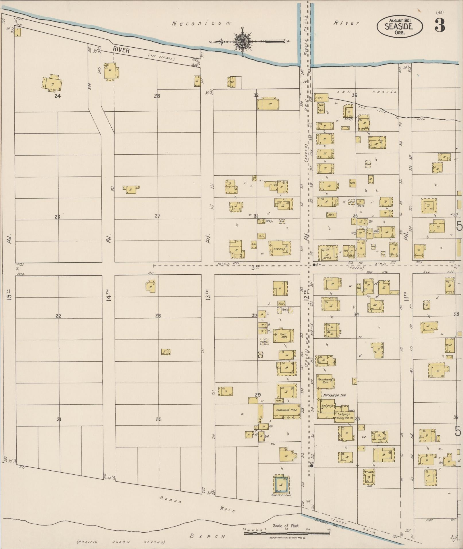Sanborn Fire Insurance Map from Seaside, Clatsop County, Oregon (1921), Sheet #0003 - Complete Map Set gallery image, historic Sanborn map, vintage wall art, Oregon Oregon