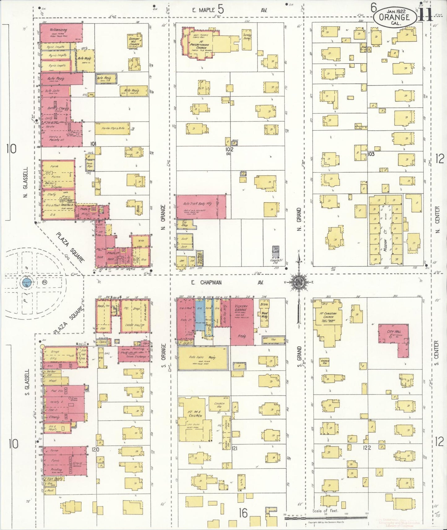 Sanborn Fire Insurance Map from Orange, Orange County, California (1922), Sheet #0011 - Complete Map Set gallery image, historic Sanborn map, vintage wall art, California California