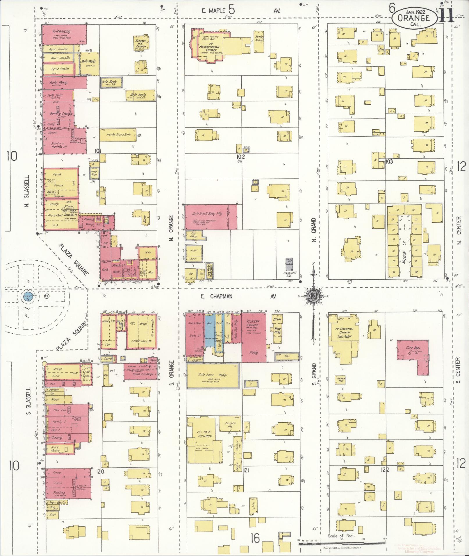 Sanborn Fire Insurance Map from Orange, Orange County, California (1922), Sheet #0011 - Complete Map Set gallery image, historic Sanborn map, vintage wall art, California California