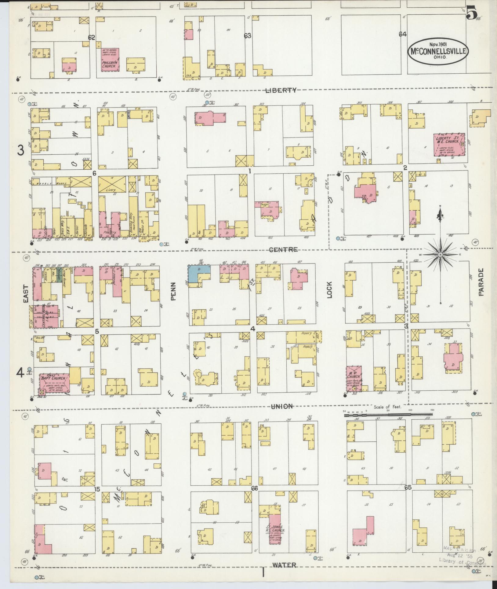 Sanborn Fire Insurance Map from McConnelsville, Morgan County, Ohio (1901), Sheet #0005 - Complete Map Set gallery image, historic Sanborn map, vintage wall art, Ohio Ohio