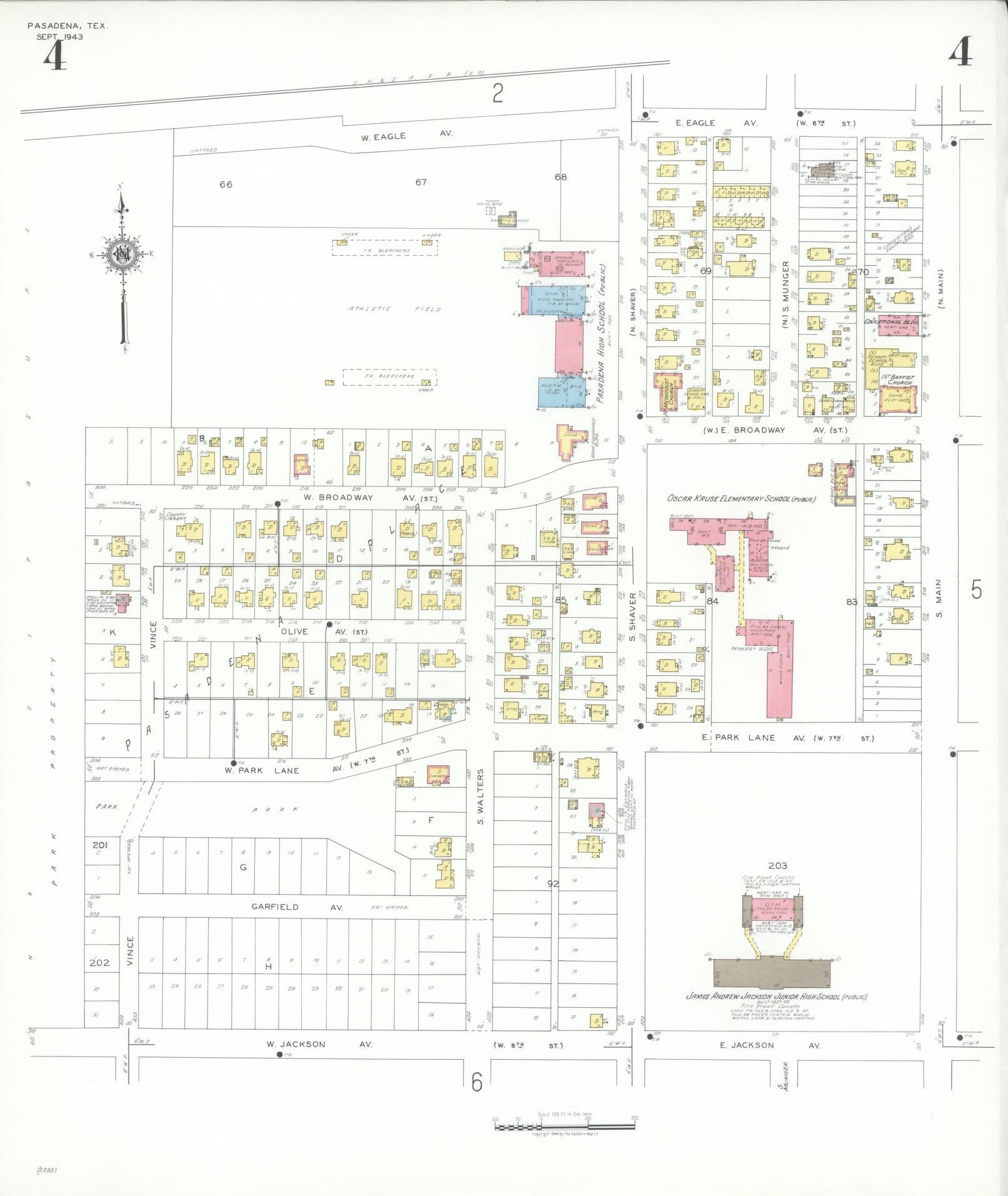 Sanborn Fire Insurance Map from Pasadena, Harris County, Texas (1943), Sheet #0004 - Complete Map Set gallery image, historic Sanborn map, vintage wall art, Texas Texas