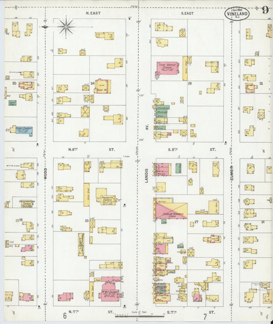Sanborn Fire Insurance Map from Vineland, Cumberland County, New Jersey (1900), Sheet #0009 - Historic Sanborn Fire Insurance Map Print, vintage old map wall art, antique decor, genealogy gift, New Jersey New Jersey map