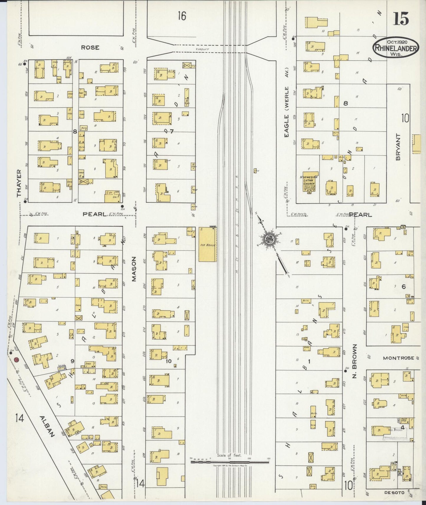 Sanborn Fire Insurance Map from Rhinelander, Oneida County, Wisconsin (1920), Sheet #0015 - Complete Map Set gallery image, historic Sanborn map, vintage wall art, Wisconsin Wisconsin