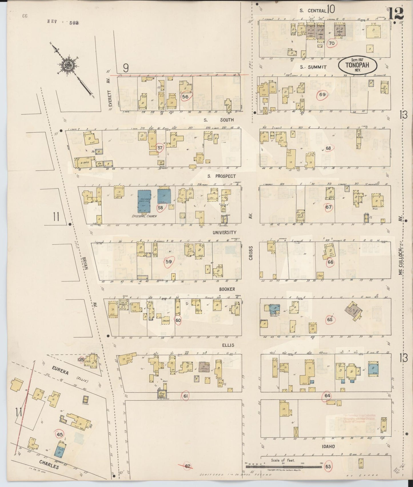 Sanborn Fire Insurance Map from Tonopah, Nye County, Nevada (1941), Sheet #0012 - Historic Sanborn Fire Insurance Map Print, vintage old map wall art, antique decor, genealogy gift, Nevada Nevada map