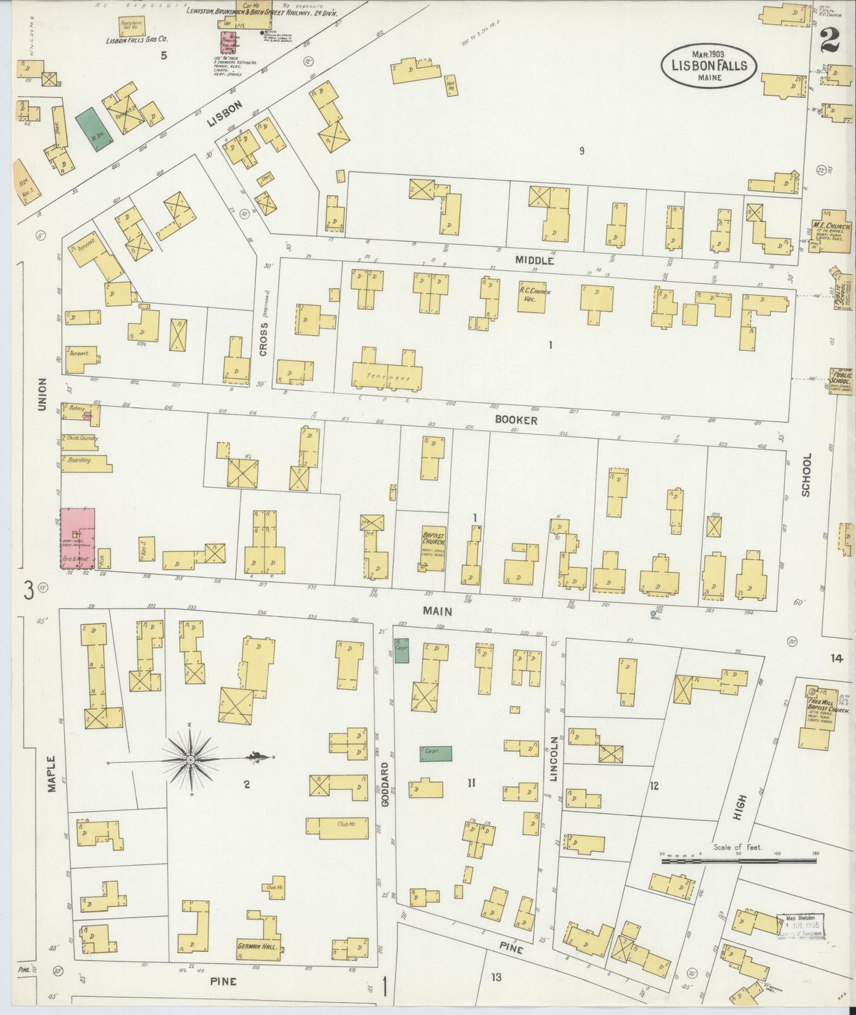 Sanborn Fire Insurance Map from Lisbon Falls, Androscoggin County, Maine (1903), Sheet #0002 - Complete Map Set gallery image, historic Sanborn map, vintage wall art, Maine Maine