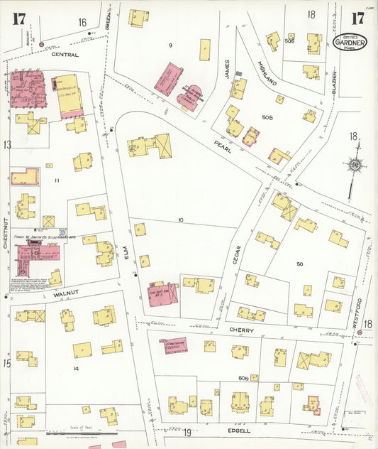 Sanborn Fire Insurance Map from Gardner, Worcester County, Massachusetts (1923), Sheet #0017 - Historic Sanborn Fire Insurance Map Print, vintage old map wall art, antique decor, genealogy gift, Massachusetts Massachusetts map