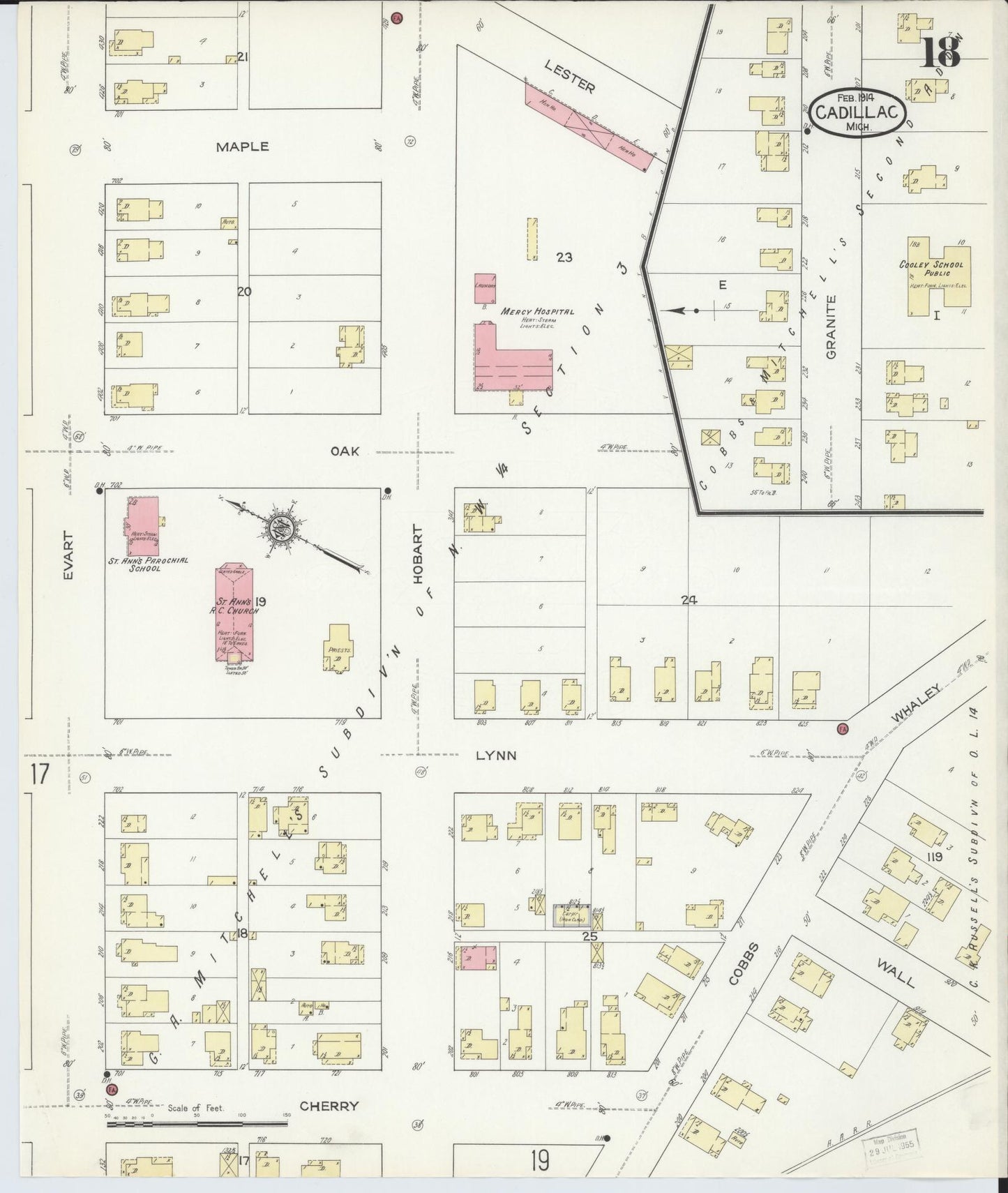 Sanborn Fire Insurance Map from Cadillac, Wexford County, Michigan (1914), Sheet #0018 - Historic Sanborn Fire Insurance Map Print, vintage old map wall art, antique decor, genealogy gift, Michigan Michigan map