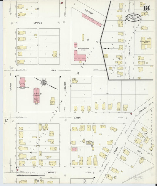 Sanborn Fire Insurance Map from Cadillac, Wexford County, Michigan (1914), Sheet #0018 - Historic Sanborn Fire Insurance Map Print, vintage old map wall art, antique decor, genealogy gift, Michigan Michigan map