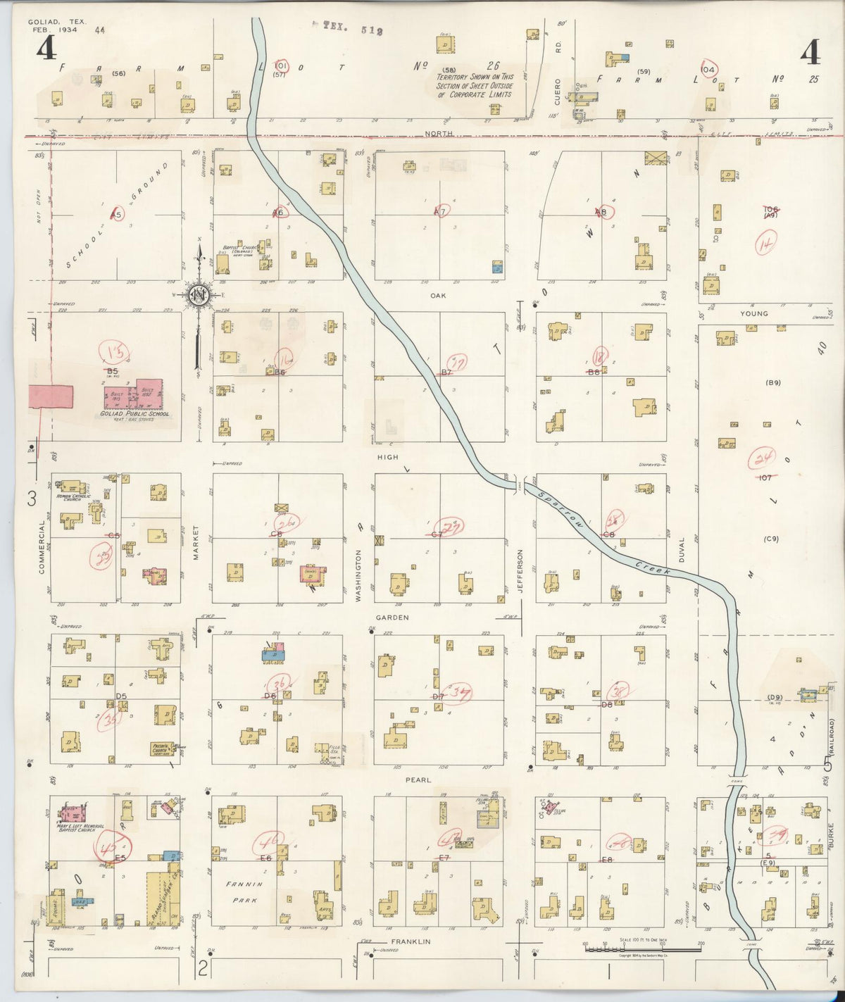 Sanborn Fire Insurance Map from Goliad, Goliad County, Texas (1944), Sheet #0004 - Complete Map Set gallery image, historic Sanborn map, vintage wall art, Texas Texas