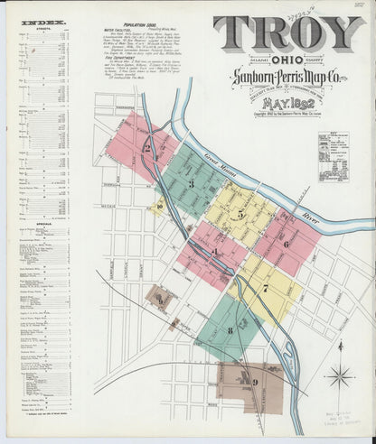 Sanborn Fire Insurance Map from Troy, Miami County, Ohio (1892), Sheet #0001 - Complete Map Set gallery image, historic Sanborn map, vintage wall art, Ohio Ohio