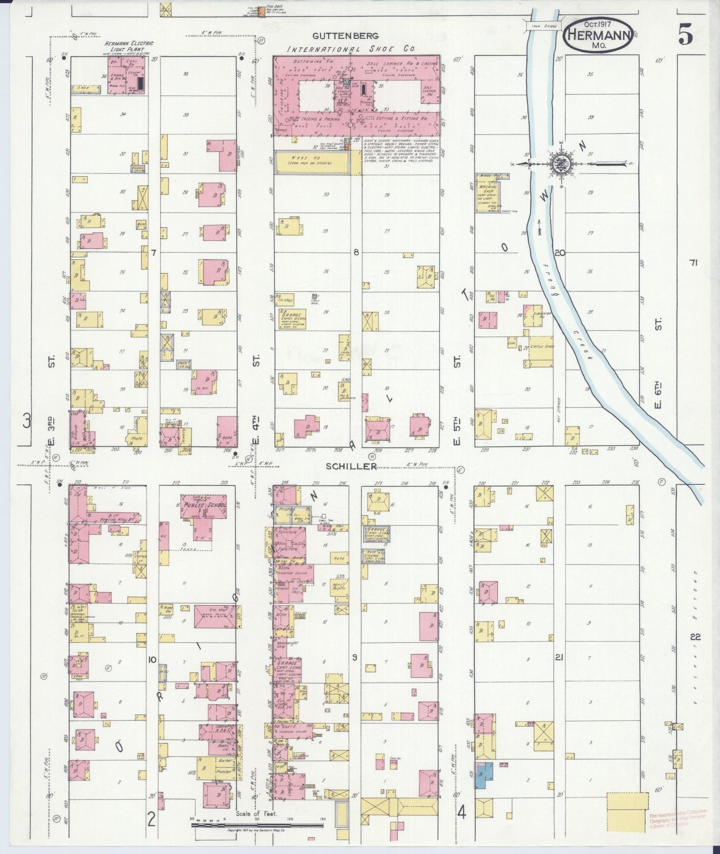 Sanborn Fire Insurance Map from Hermann, Gasconade County, Missouri (1917), Sheet #0005 - Historic Sanborn Fire Insurance Map Print, vintage old map wall art, antique decor, genealogy gift, Missouri Missouri map