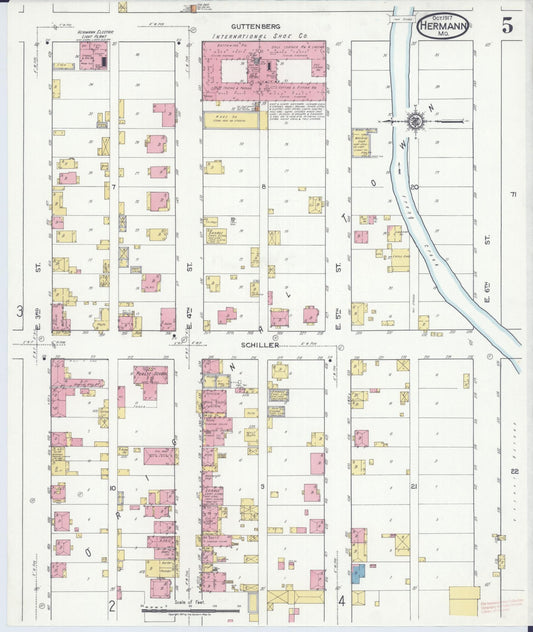 Sanborn Fire Insurance Map from Hermann, Gasconade County, Missouri (1917), Sheet #0005 - Historic Sanborn Fire Insurance Map Print, vintage old map wall art, antique decor, genealogy gift, Missouri Missouri map