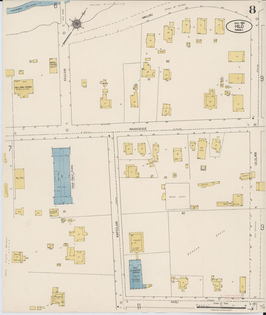 Sanborn Fire Insurance Map from Hilo, Hawaii County, Hawaii (1921), Sheet #0008 - Historic Sanborn Fire Insurance Map Print, vintage old map wall art