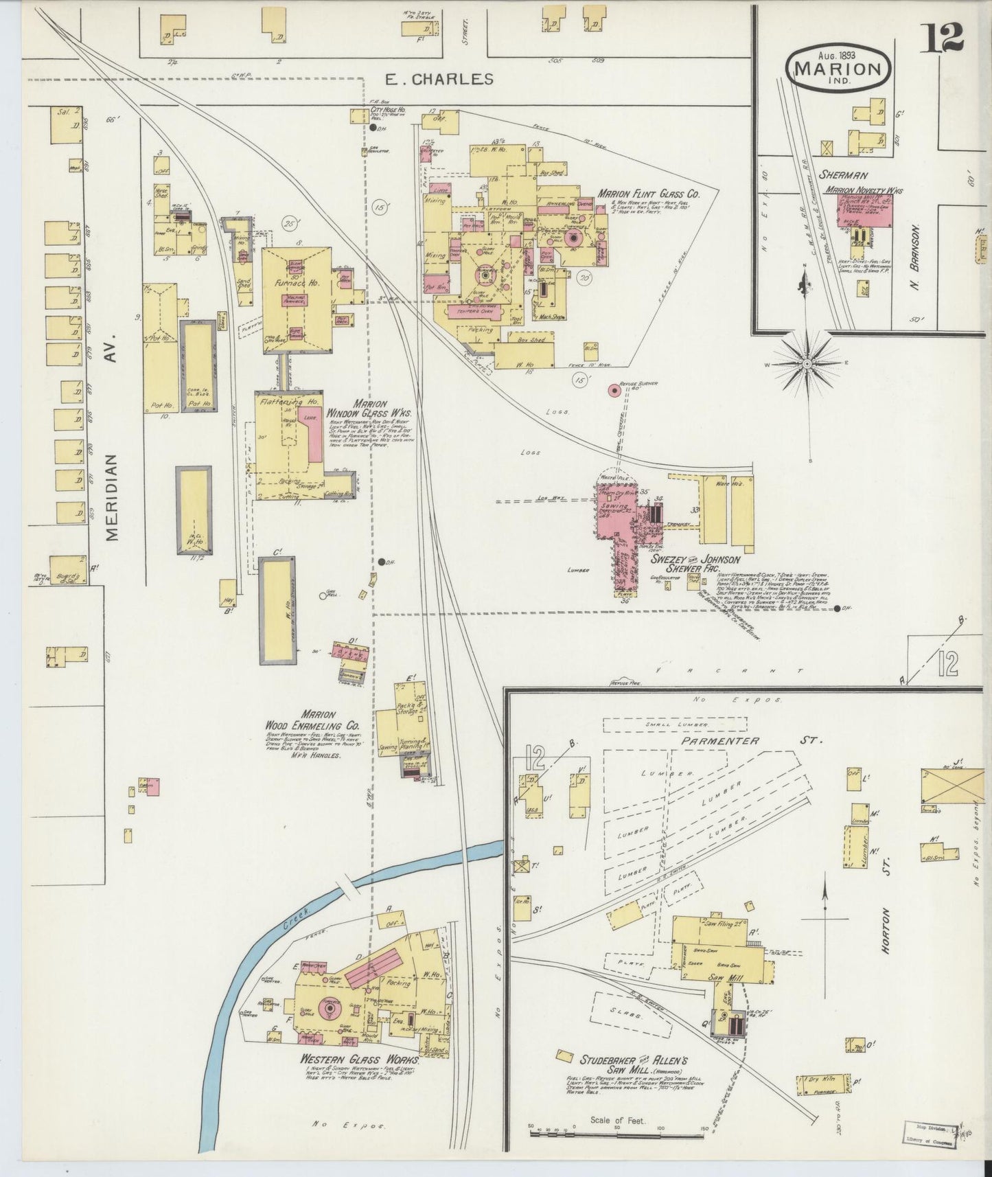 Sanborn Fire Insurance Map from Marion, Grant County, Indiana (1893), Sheet #0012 - Complete Map Set gallery image, historic Sanborn map, vintage wall art, Indiana Indiana