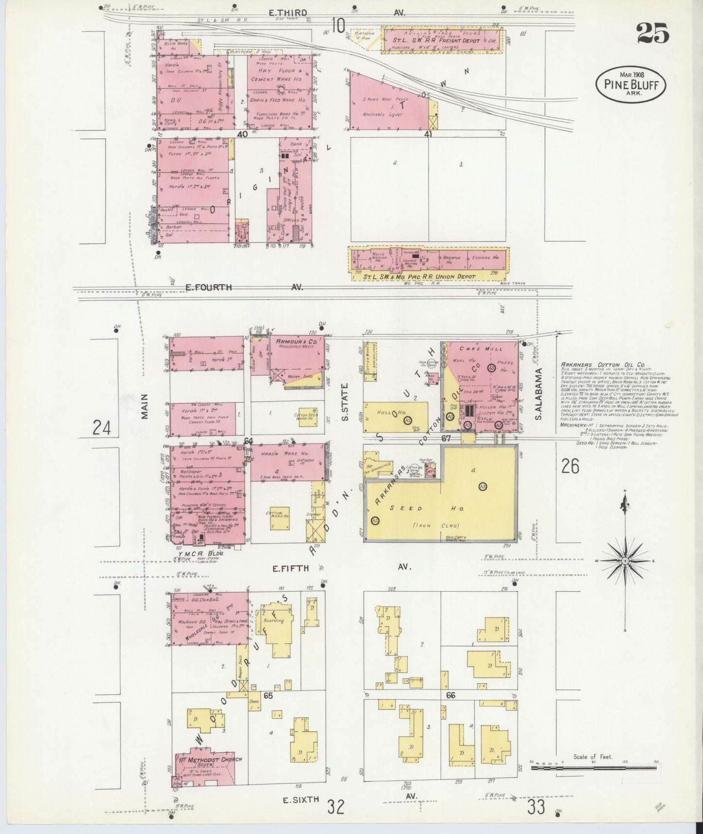 Sanborn Fire Insurance Map from Pine Bluff, Jefferson County, Arkansas (1908), Sheet #0025 - Complete Map Set gallery image, historic Sanborn map, vintage wall art, Arkansas Arkansas