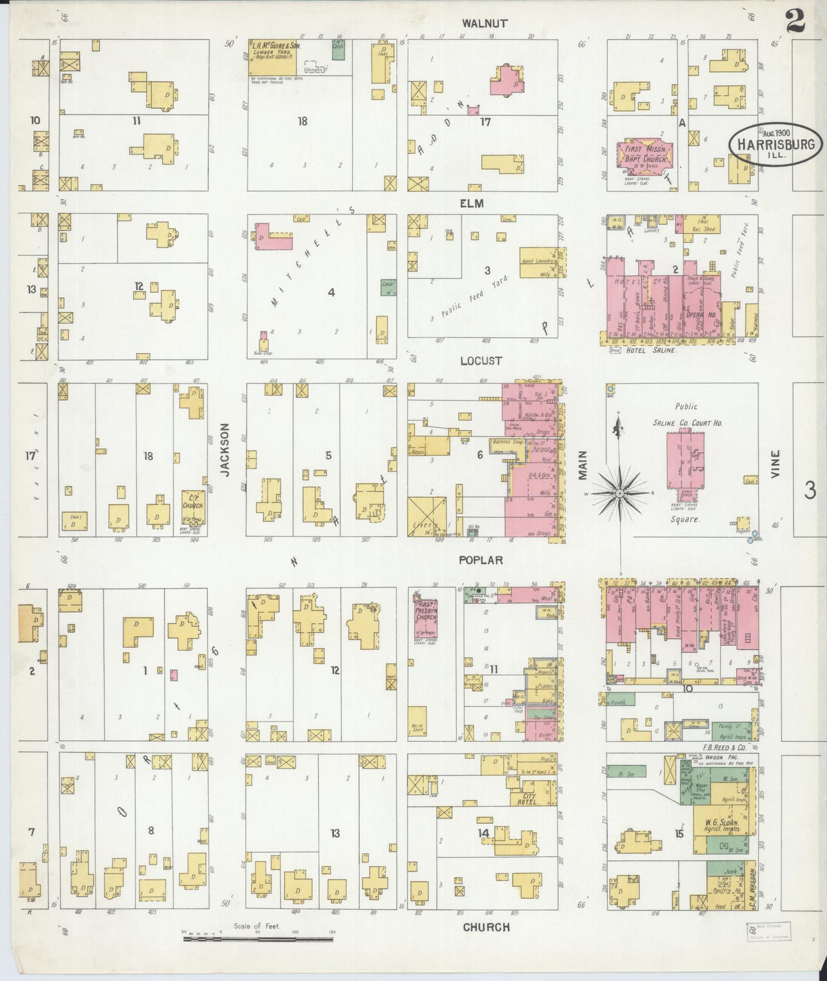Sanborn Fire Insurance Map from Harrisburg, Saline County, Illinois (1900), Sheet #0002 - Complete Map Set gallery image, historic Sanborn map, vintage wall art, Illinois Illinois