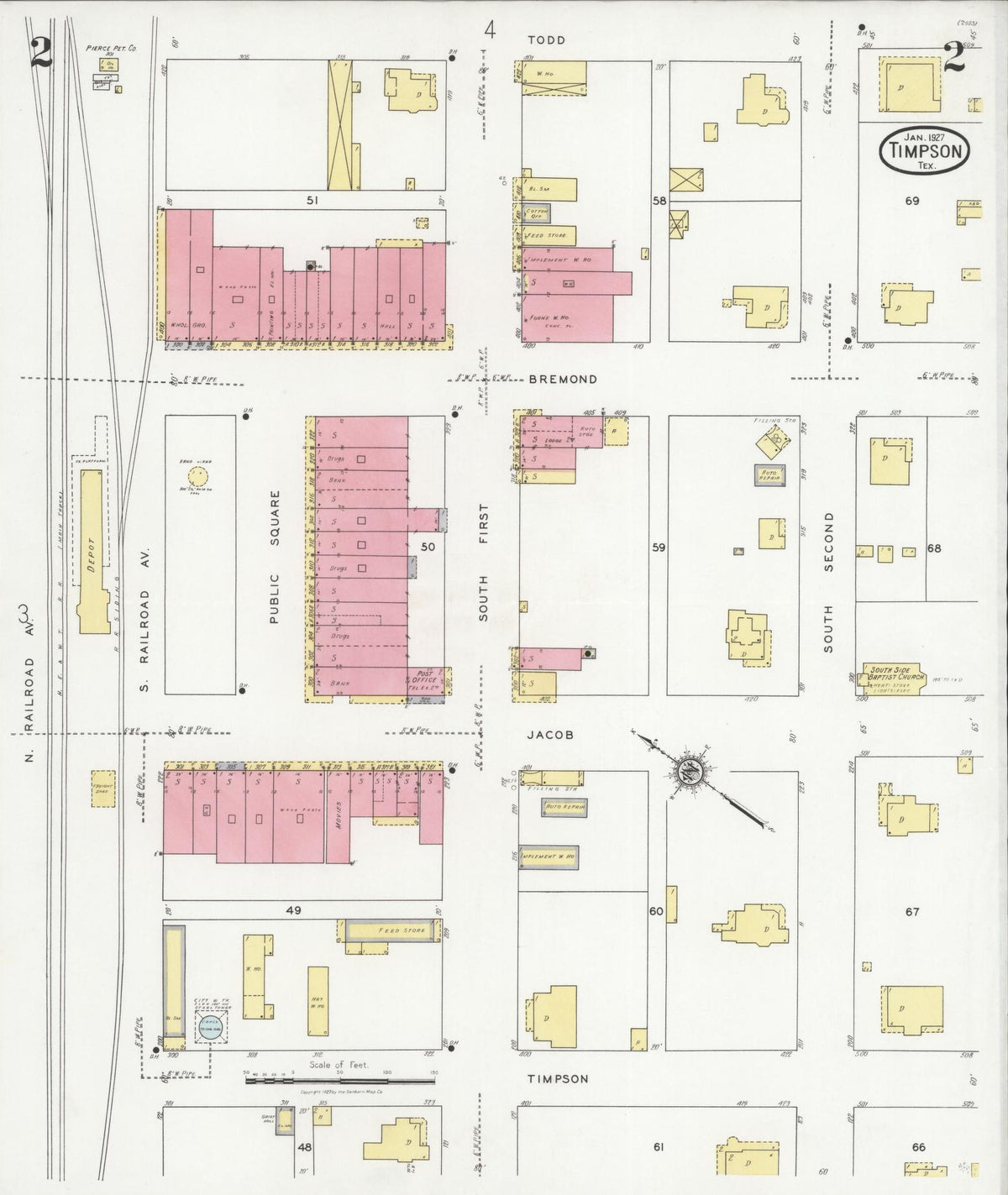 Sanborn Fire Insurance Map from Timpson, Shelby County, Texas (1927), Sheet #0002 - Complete Map Set gallery image, historic Sanborn map, vintage wall art, Texas Texas