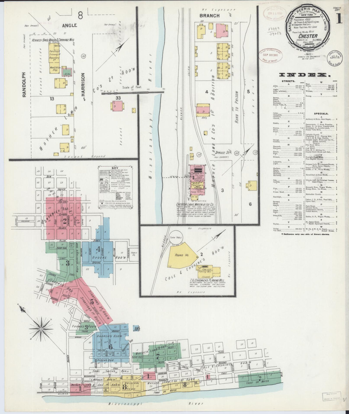 Sanborn Fire Insurance Map from Chester, Randolph County, Illinois (1899), Sheet #0001 - Complete Map Set gallery image, historic Sanborn map, vintage wall art, Illinois Illinois