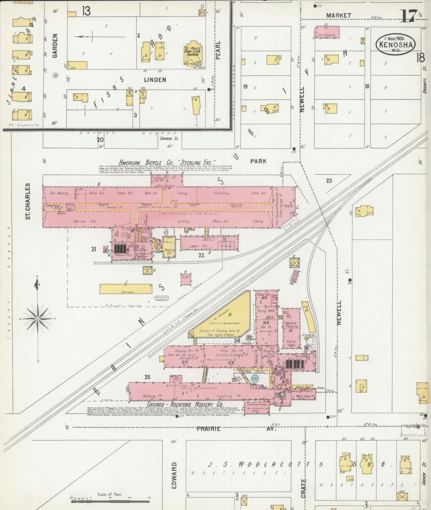 Sanborn Fire Insurance Map from Kenosha, Kenosha County, Wisconsin (1900), Sheet #0017 - Historic Sanborn Fire Insurance Map Print, vintage old map wall art, antique decor, genealogy gift, Wisconsin Wisconsin map
