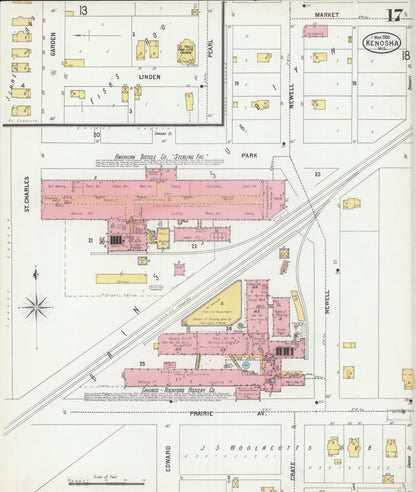 Sanborn Fire Insurance Map from Kenosha, Kenosha County, Wisconsin (1900), Sheet #0017 - Historic Sanborn Fire Insurance Map Print, vintage old map wall art, antique decor, genealogy gift, Wisconsin Wisconsin map