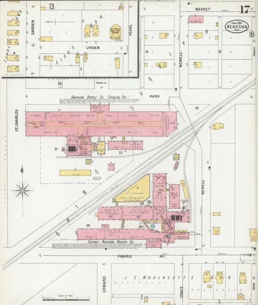 Sanborn Fire Insurance Map from Kenosha, Kenosha County, Wisconsin (1900), Sheet #0017 - Historic Sanborn Fire Insurance Map Print, vintage old map wall art, antique decor, genealogy gift, Wisconsin Wisconsin map