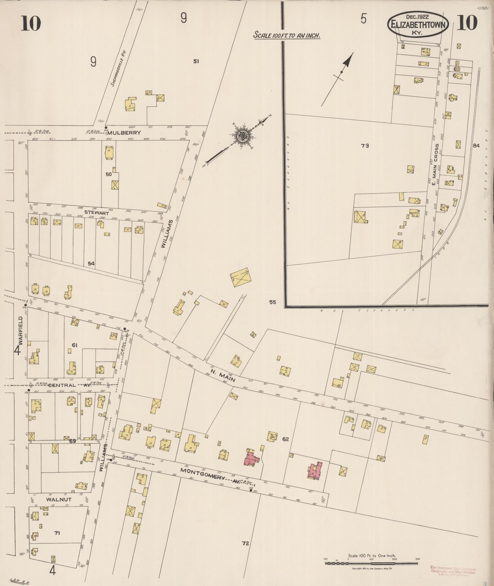 Sanborn Fire Insurance Map from Elizabethtown, Hardin County, Kentucky (1922), Sheet #0010 - Historic Sanborn Fire Insurance Map Print, vintage old map wall art, antique decor, genealogy gift, Kentucky Kentucky map