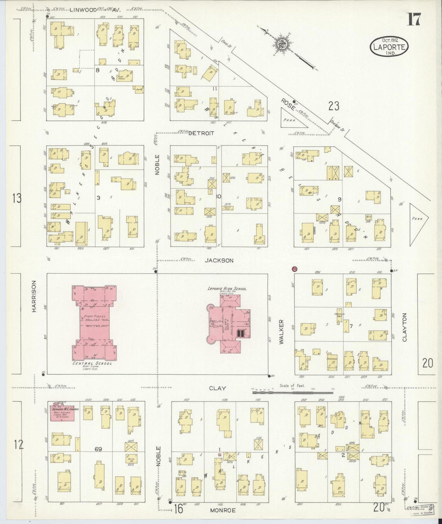 Sanborn Fire Insurance Map from La Porte, La Porte County, Indiana (1912), Sheet #0017 - Complete Map Set gallery image, historic Sanborn map, vintage wall art, Indiana Indiana