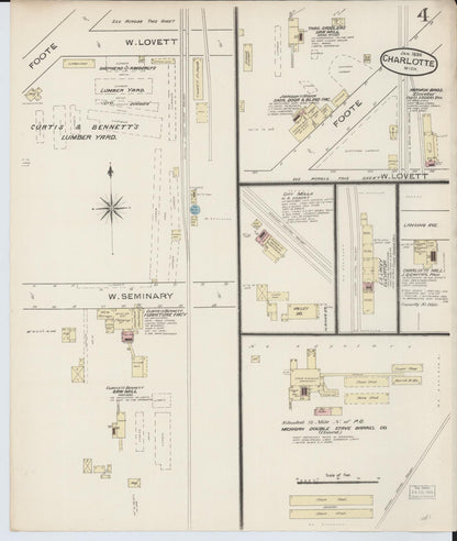 Sanborn Fire Insurance Map from Charlotte, Eaton County, Michigan (1886), Sheet #0004 - Complete Map Set gallery image, historic Sanborn map, vintage wall art, Michigan Michigan