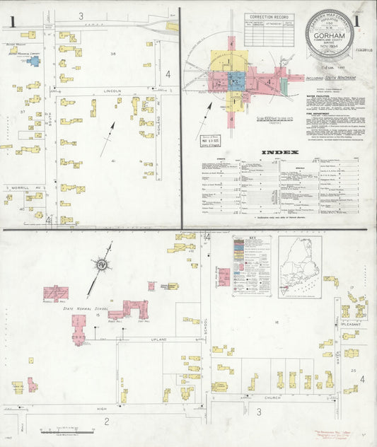 Sanborn Fire Insurance Map from Gorham, Cumberland County, Maine (1934), Sheet #0001 - Complete Map Set gallery image, historic Sanborn map, vintage wall art, Maine Maine