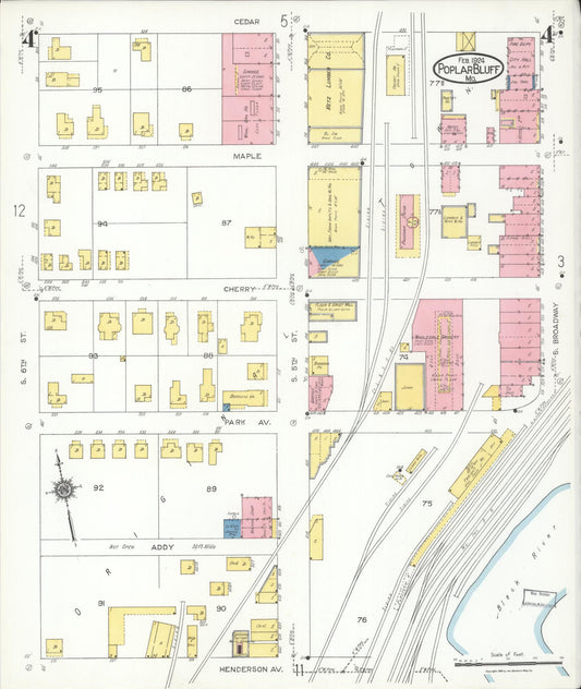 Sanborn Fire Insurance Map from Poplar Bluff, Butler County, Missouri (1924), Sheet #0004 - Historic Sanborn Fire Insurance Map Print, vintage old map wall art, antique decor, genealogy gift, Missouri Missouri map