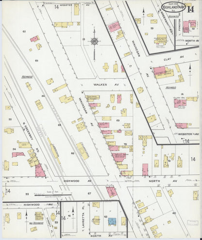 Sanborn Fire Insurance Map from Highland Park, Lake County, Illinois (1918), Sheet #0014 - Historic Sanborn Fire Insurance Map Print, vintage old map wall art, antique decor, genealogy gift, Illinois Illinois map