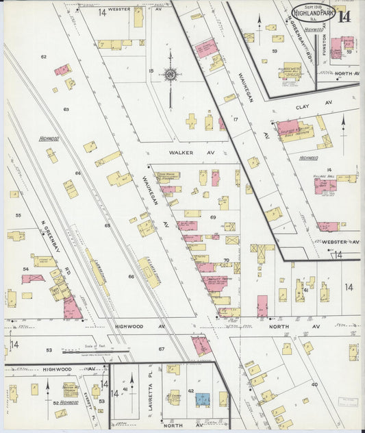 Sanborn Fire Insurance Map from Highland Park, Lake County, Illinois (1918), Sheet #0014 - Historic Sanborn Fire Insurance Map Print, vintage old map wall art, antique decor, genealogy gift, Illinois Illinois map