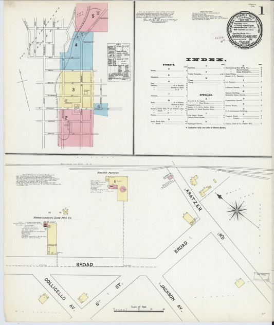 Sanborn Fire Insurance Map from Harrisonburg, Independent Cities, Virginia (1891), Sheet #0001 - Complete Map Set gallery image, historic Sanborn map, vintage wall art, Virginia Virginia