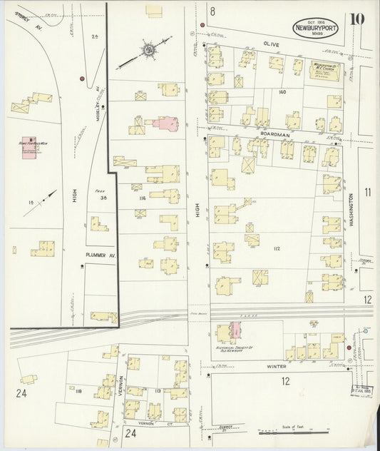 Sanborn Fire Insurance Map from Newburyport, Essex County, Massachusetts (1914), Sheet #0010 - Historic Sanborn Fire Insurance Map Print, vintage old map wall art, antique decor, genealogy gift, Massachusetts Massachusetts map