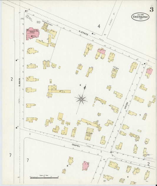 Sanborn Fire Insurance Map from Sherburne, Chenango County, New York (1906), Sheet #0003 - Historic Sanborn Fire Insurance Map Print, vintage old map wall art, antique decor, genealogy gift, New York New York map