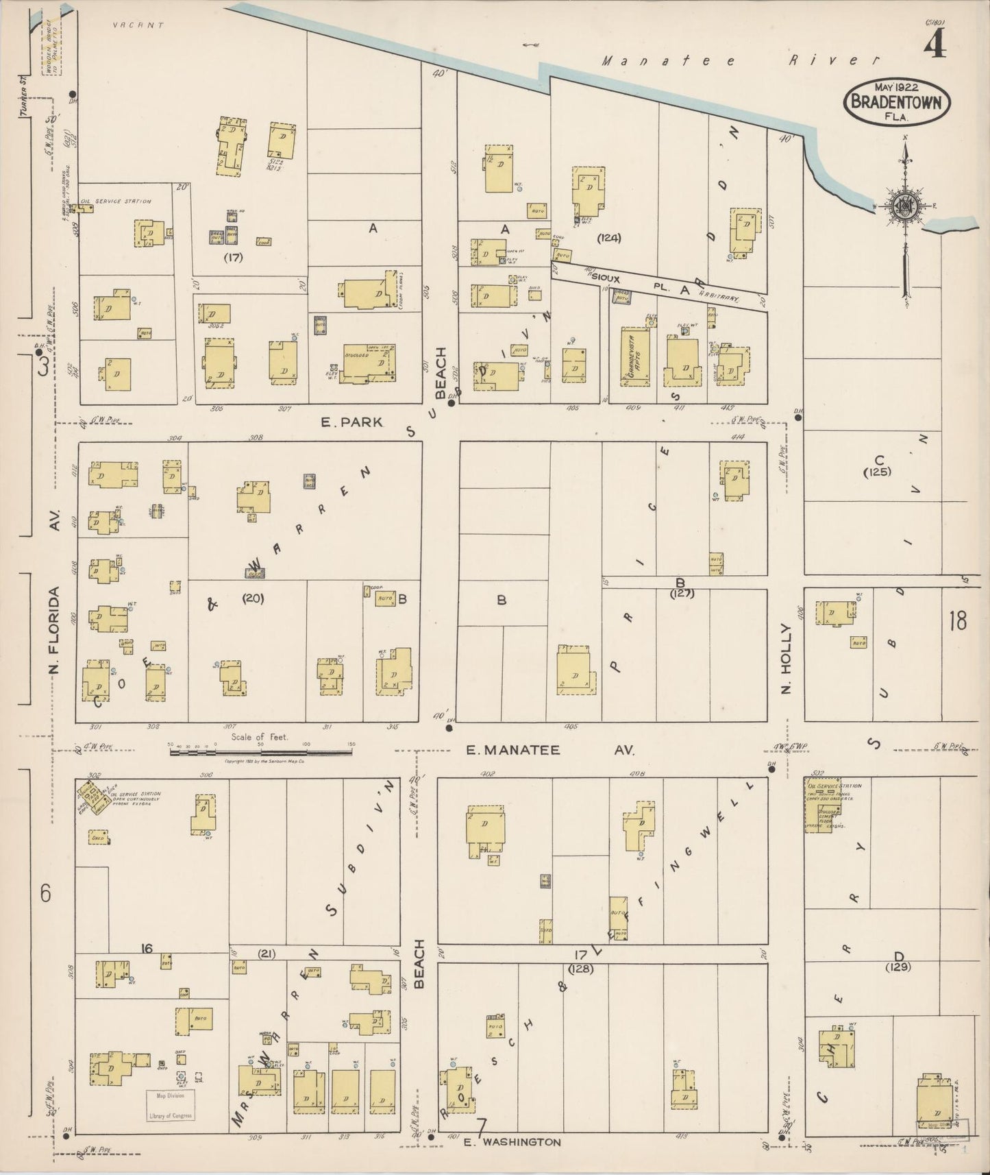 Sanborn Fire Insurance Map from Bradentown, Manatee County, Florida (1922), Sheet #0004 - Complete Map Set gallery image, historic Sanborn map, vintage wall art, Florida Florida