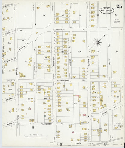 Sanborn Fire Insurance Map from Hackensack, Bergen County, New Jersey (1908), Sheet #0025 - Complete Map Set gallery image, historic Sanborn map, vintage wall art, New Jersey New Jersey