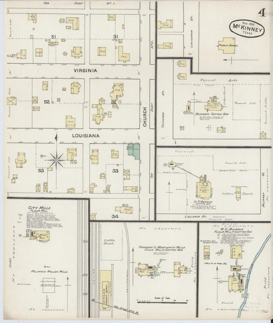 Sanborn Fire Insurance Map from McKinney, Collin County, Texas (1888), Sheet #0004 - Historic Sanborn Fire Insurance Map Print, vintage old map wall art, antique decor, genealogy gift, Texas Texas map