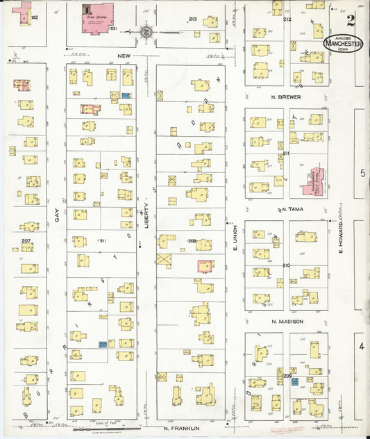 Sanborn Fire Insurance Map from Manchester, Delaware County, Iowa (1921), Sheet #0002 - Historic Sanborn Fire Insurance Map Print, vintage old map wall art