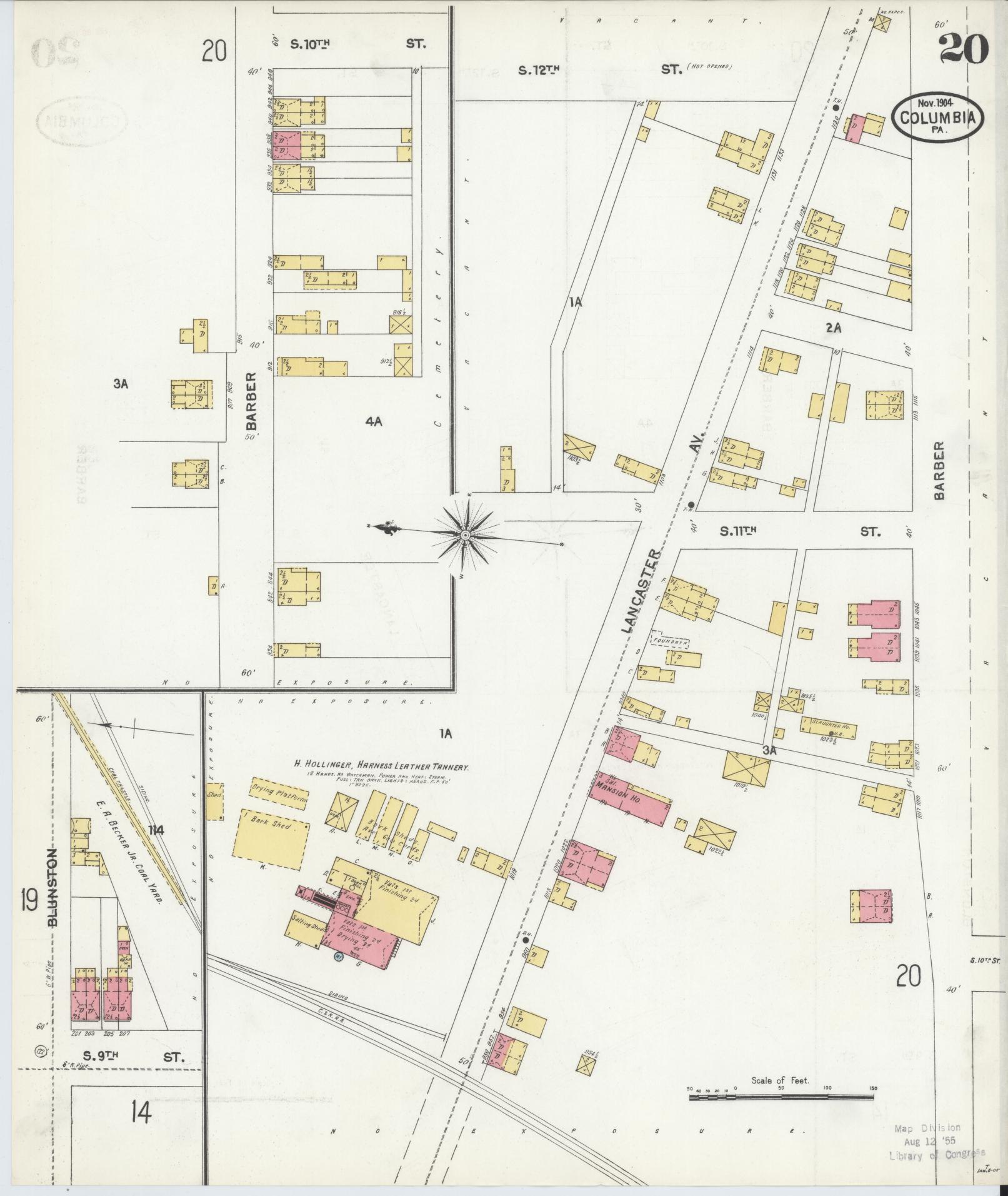 Sanborn Fire Insurance Map from Columbia, Lancaster County, Pennsylvania (1904), Sheet #0020 - Historic Sanborn Fire Insurance Map Print, vintage old map wall art, antique decor, genealogy gift, Pennsylvania Pennsylvania map