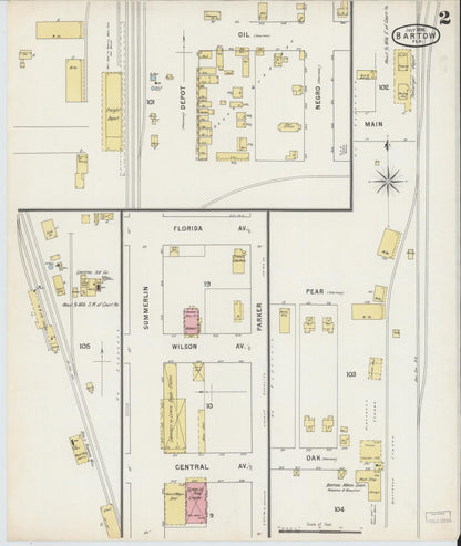 Sanborn Fire Insurance Map from Bartow, Polk County, Florida (1895), Sheet #0002 - Complete Map Set gallery image, historic Sanborn map, vintage wall art, Florida Florida