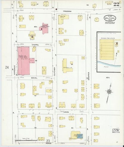 Sanborn Fire Insurance Map from Milford, Worcester County, Massachusetts (1910), Sheet #0022 - Historic Sanborn Fire Insurance Map Print, vintage old map wall art, antique decor, genealogy gift, Massachusetts Massachusetts map