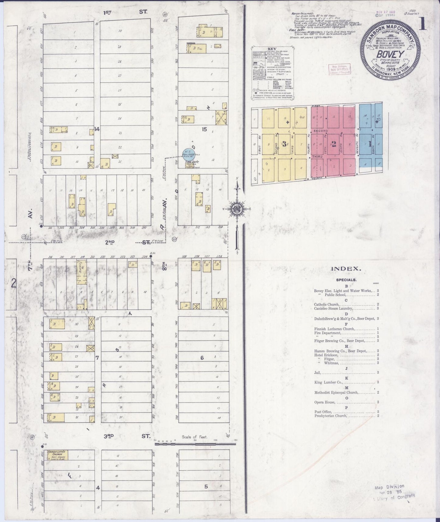 Sanborn Fire Insurance Map from Bovey, Itasca County, Minnesota (1909), Sheet #0001 - Complete Map Set gallery image, historic Sanborn map, vintage wall art, Minnesota Minnesota